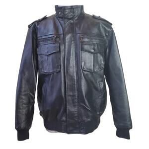 Zero Genuine Leather Jacket Black Motorcycle Biker Zip Pocket Lined Mens Size M